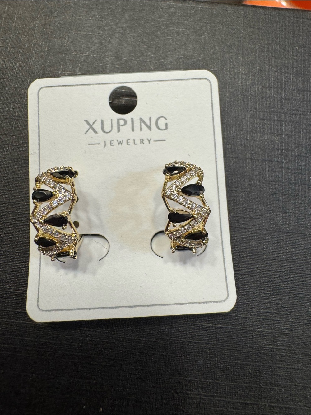 Xuping Gold-Tone Black Crystal Huggie Earrings